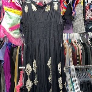 Model Frange Long maxi dress Gothic type look at bottom draw string on top sz XL